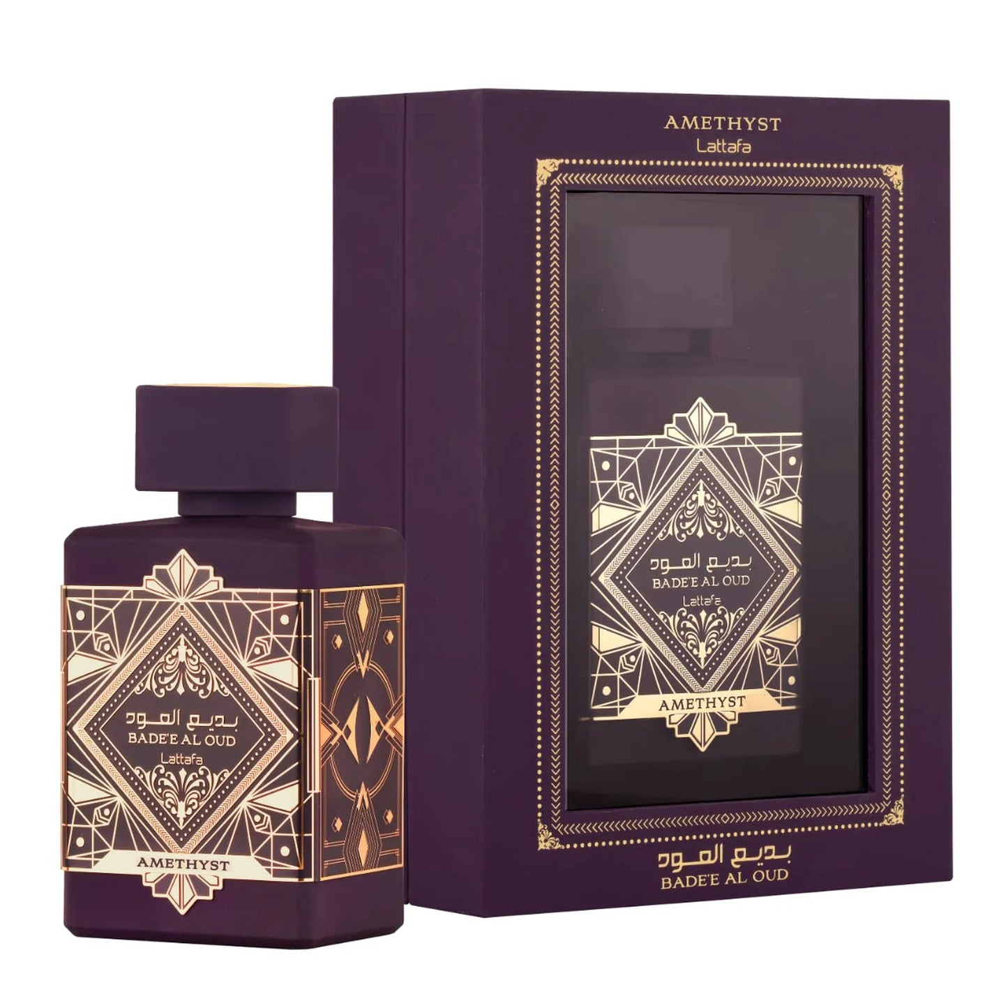 Lattafa Badee Al Oud Amethyst 100ml – Elegant oriental perfume with rich oud and floral notes.
