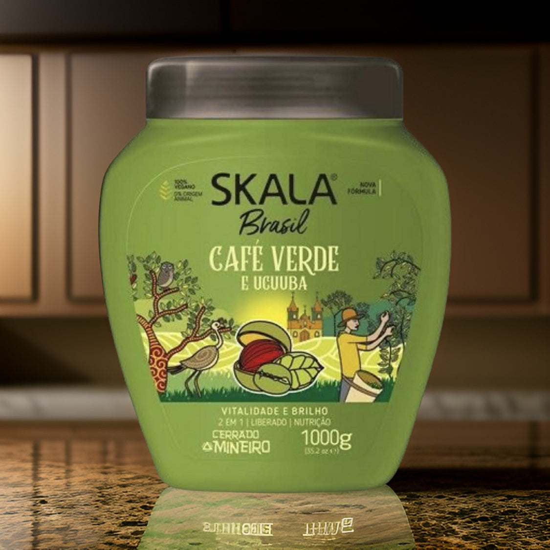 Skala Green Coffee & Ucuuba 1000g – Sulfate-free hydrating vegan hair mask for soft and nourished hair.