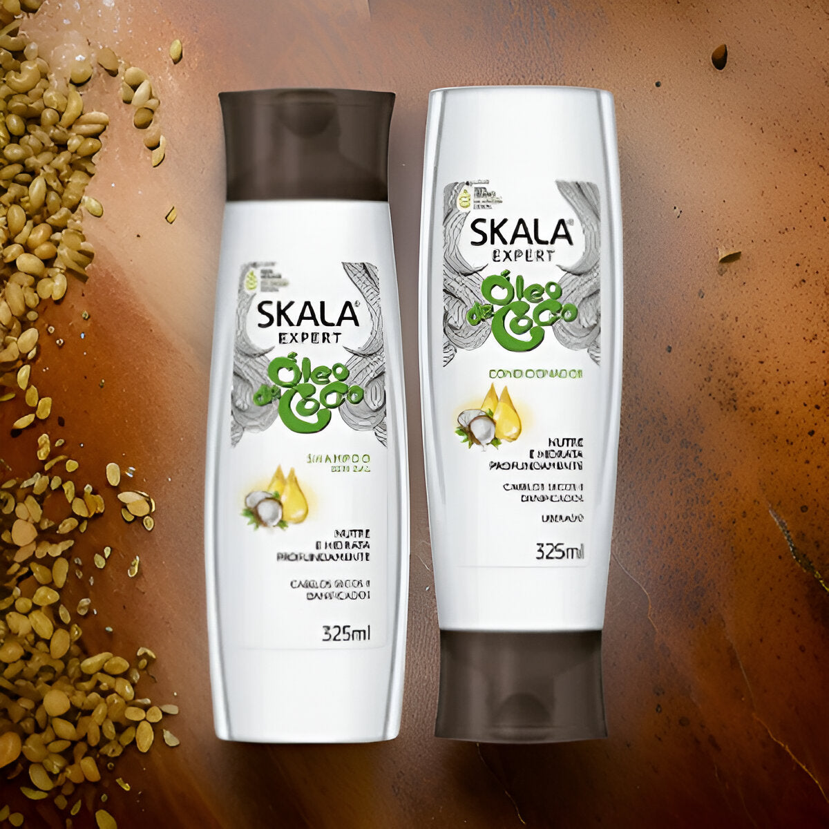 Skala Kit Coconut Oil Shampoo + Conditioner – Deep hydration and nourishment for soft, frizz-free hair. Vegan and sulfate-free formula.
