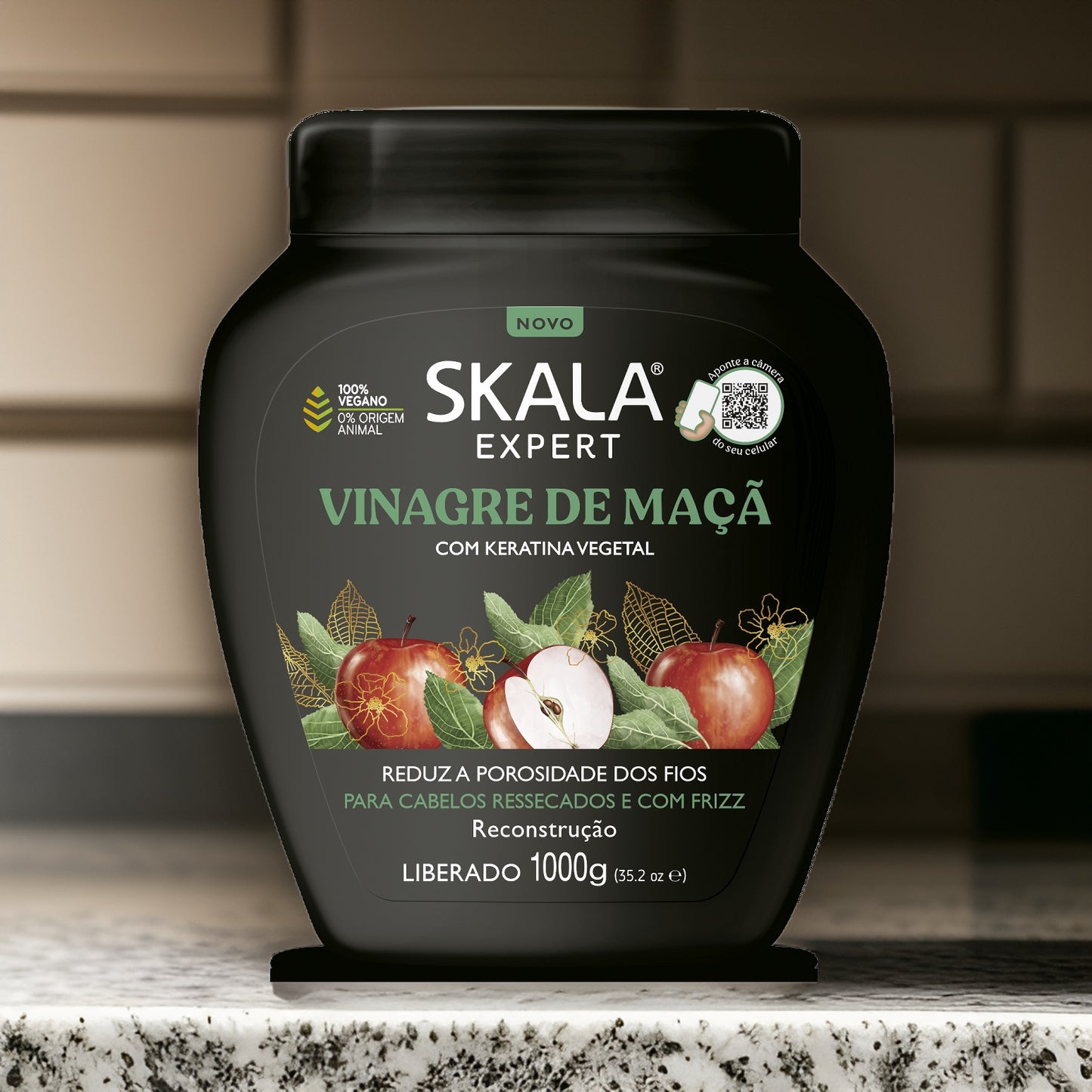 Skala Vinagre de Manzana 1000g – Mascarilla vegana anti-frizz para cabello suave y brillante.