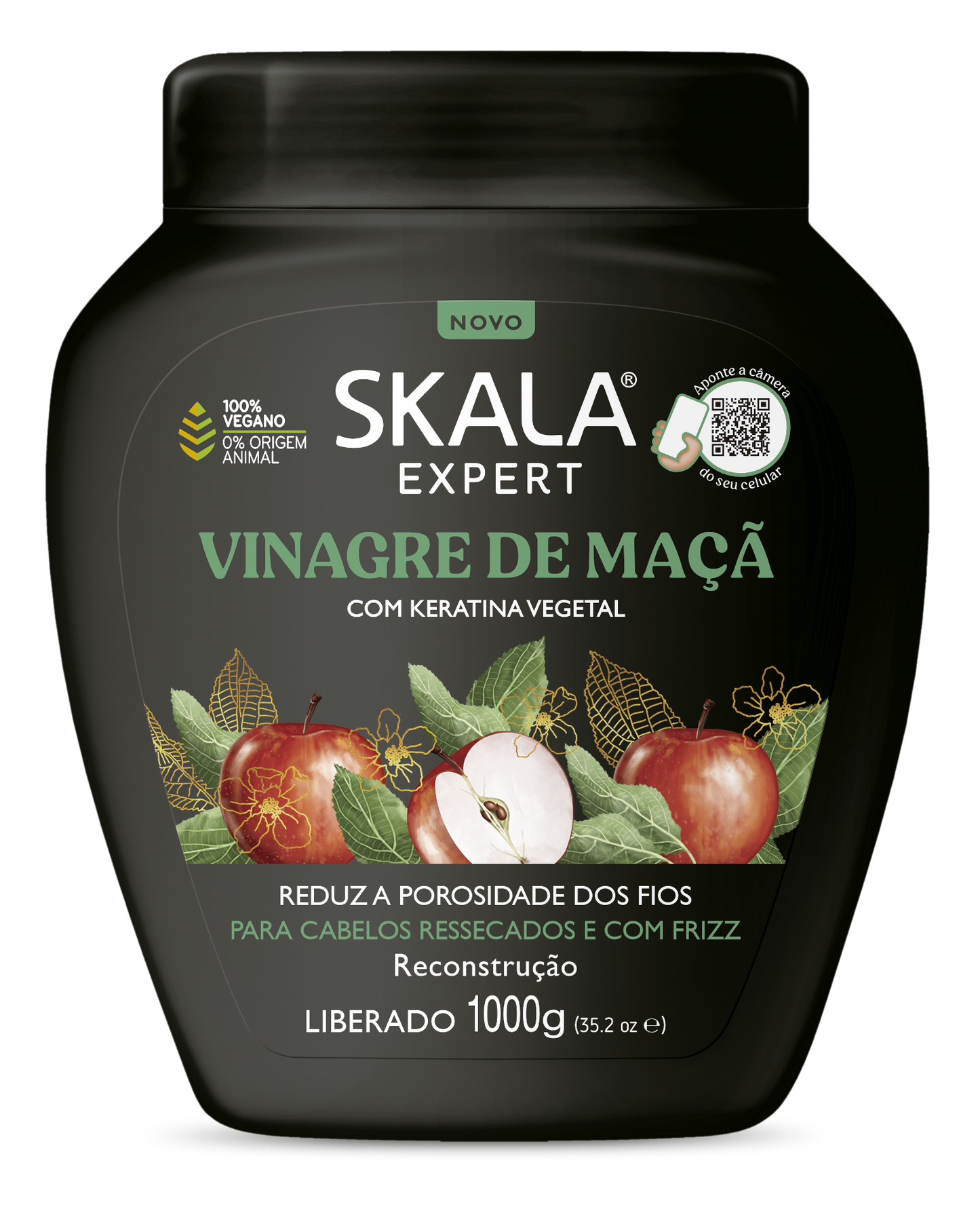 Skala Vinagre de Manzana 1000g – Mascarilla vegana anti-frizz para cabello suave y brillante.