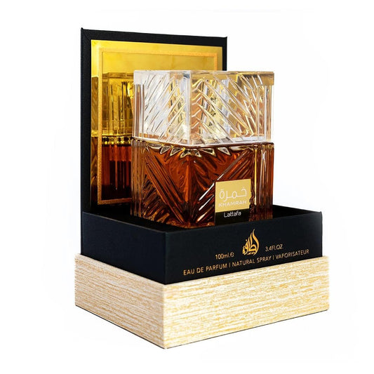 Lattafa Khamrah 100ml – Oriental perfume with cinnamon and vanilla, warm and spicy fragrance for men and women.
