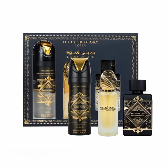 Lattafa Badee Al Oud For Glory EDP Spray 100ml & Deo Spray 200ml & Fresh Hair Mist (3 pcs/ Case)